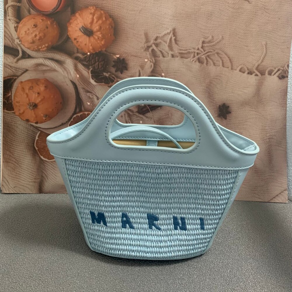 🔥 Marni blue women's vacation daily use shoulder bag raffia woven 🔥